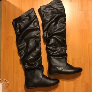 Black Thigh High Faux Leather Boots